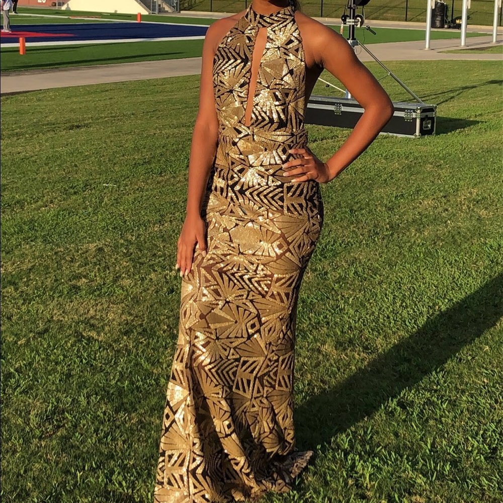 Black & Gold Sequin Prom Dress